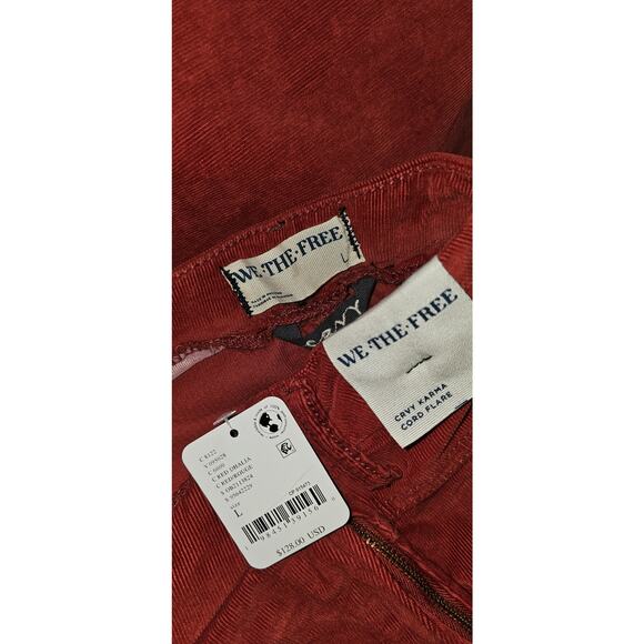 NWT FREE PEOPLE CRVY Karma Cord Flare Jeans WTF $128 LARGE Red Dahlia - Picture 5 of 5